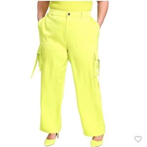 Neon Yellow High-Rise Wide-Leg Cargo Pants for Women